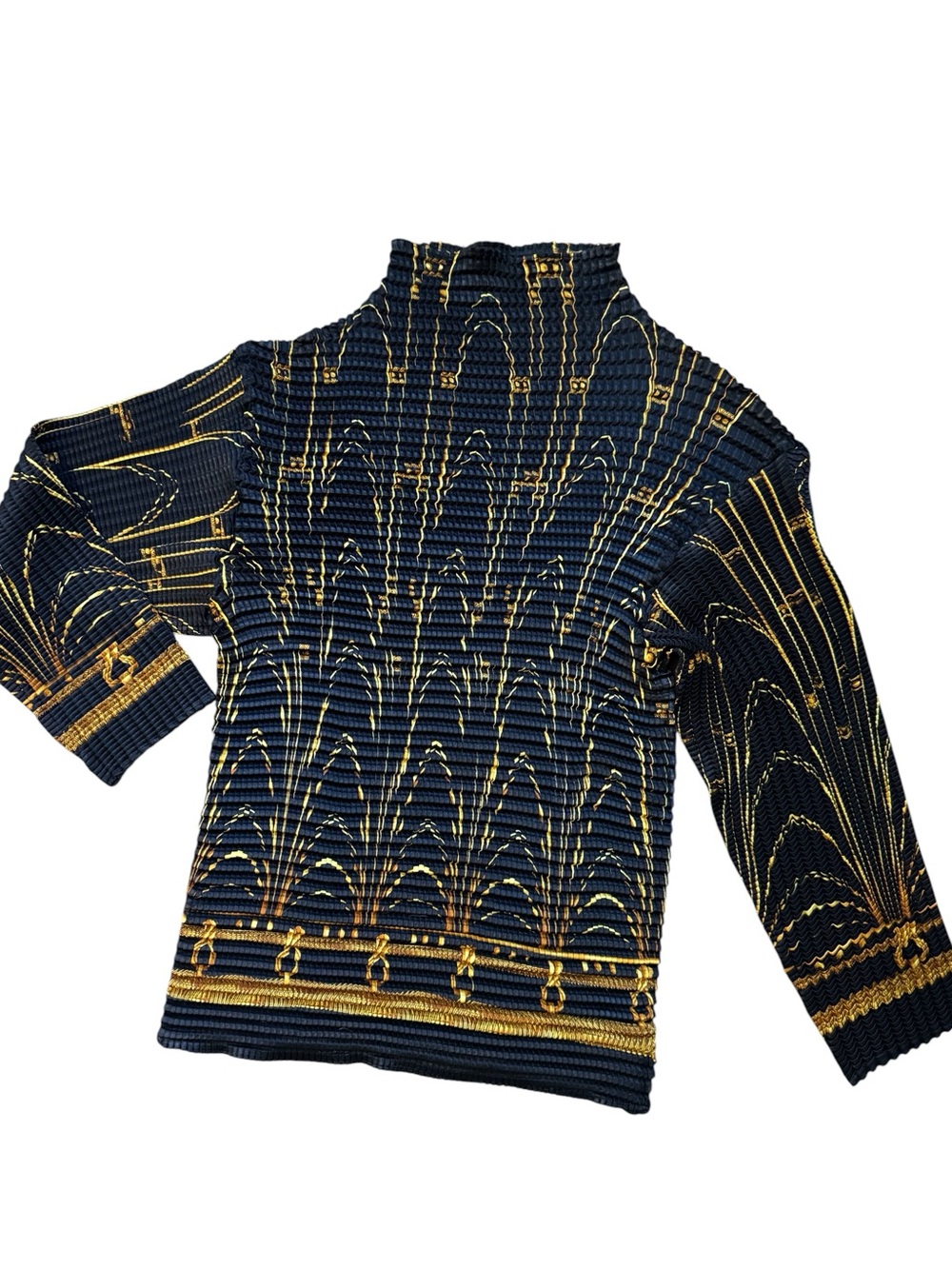 🌟VTG 90s Stillman Studio RARE Black & Gold Crinkle Mock Neck Chic Top Blouse M